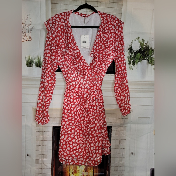 🆕 Free People Wrap Dress Sz L (Red and White) - Picture 6 of 10